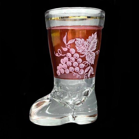 Vintage 1950s Lubiana Kristrall Italy Cranberry Flash Boot Shaped Shot Glasses - Picture 7 of 10